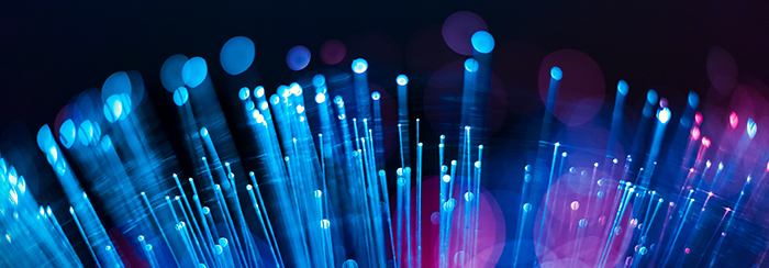 Fiber optics close-up, focal point on distant fibres